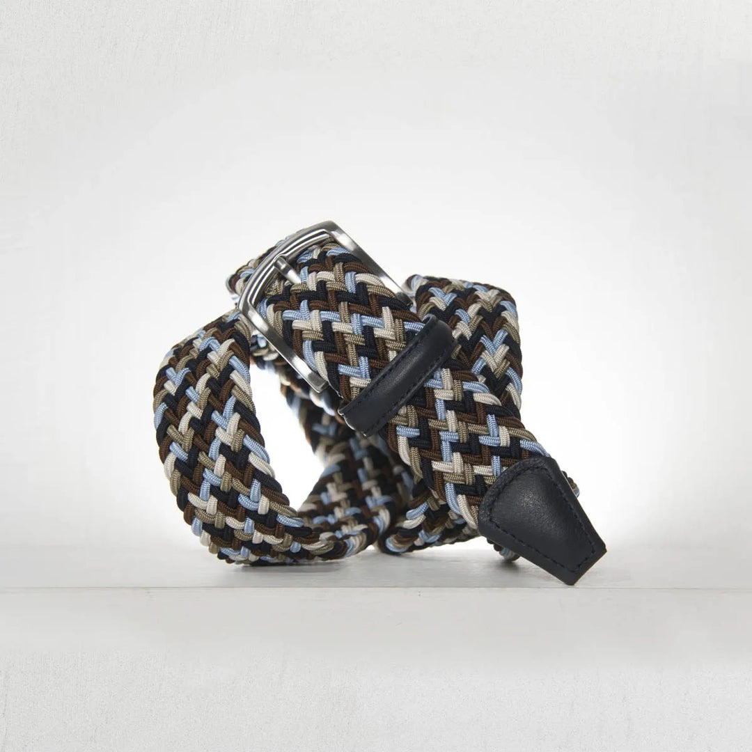 Classic Multi Colour Elastic Woven Belt Navy/Sky/Taupe/Cream 3,5 cm