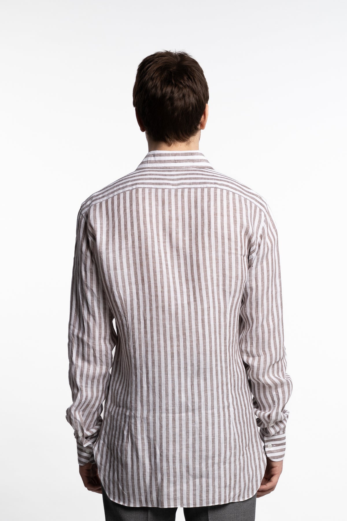 Culto Linen Shirt Brown/White Stripes
