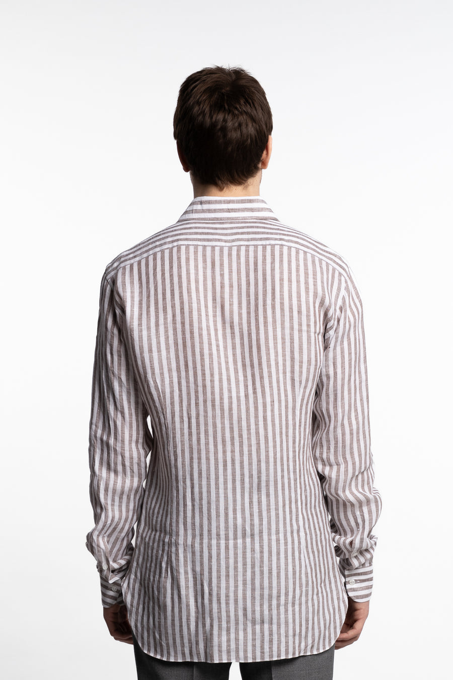 Culto Linen Shirt Brown/White Stripes