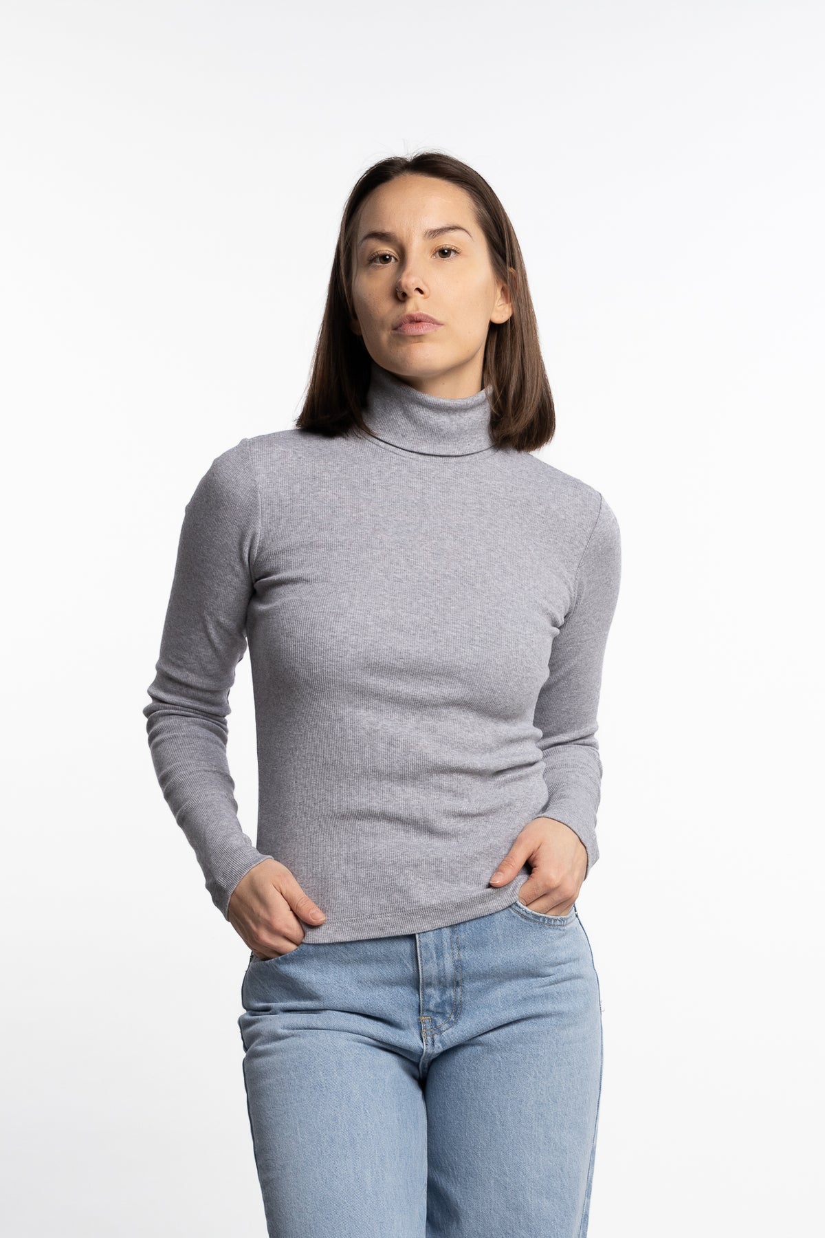 Petra Rib Turtleneck- Light Grey Melange