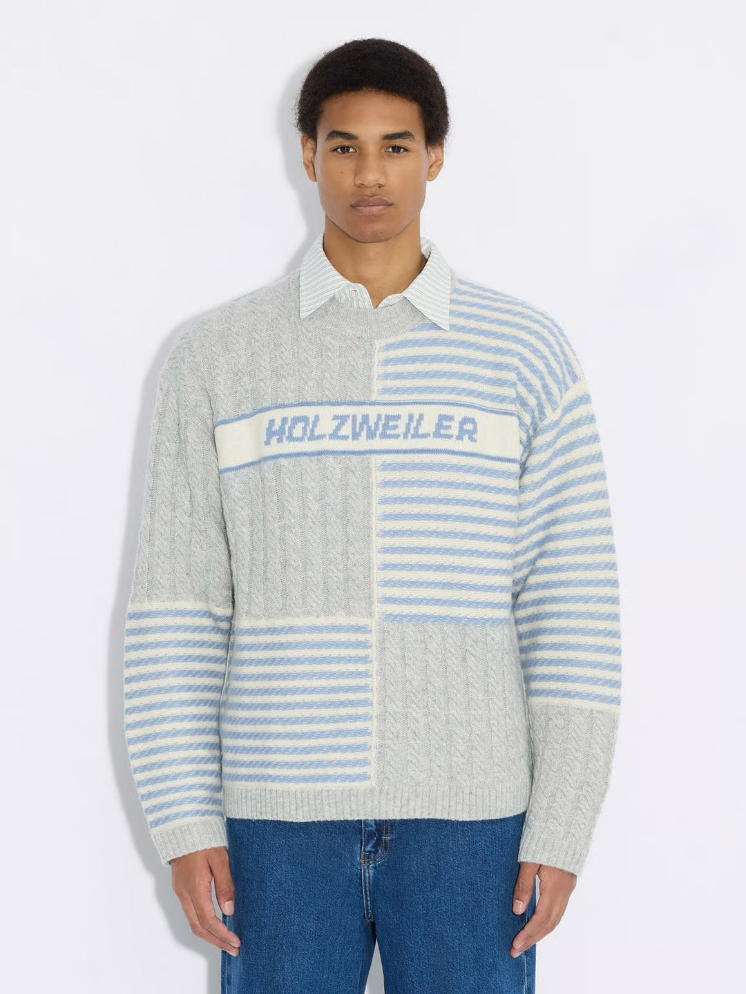 M. Holzweiler Stripe Crew Light Grey Mix