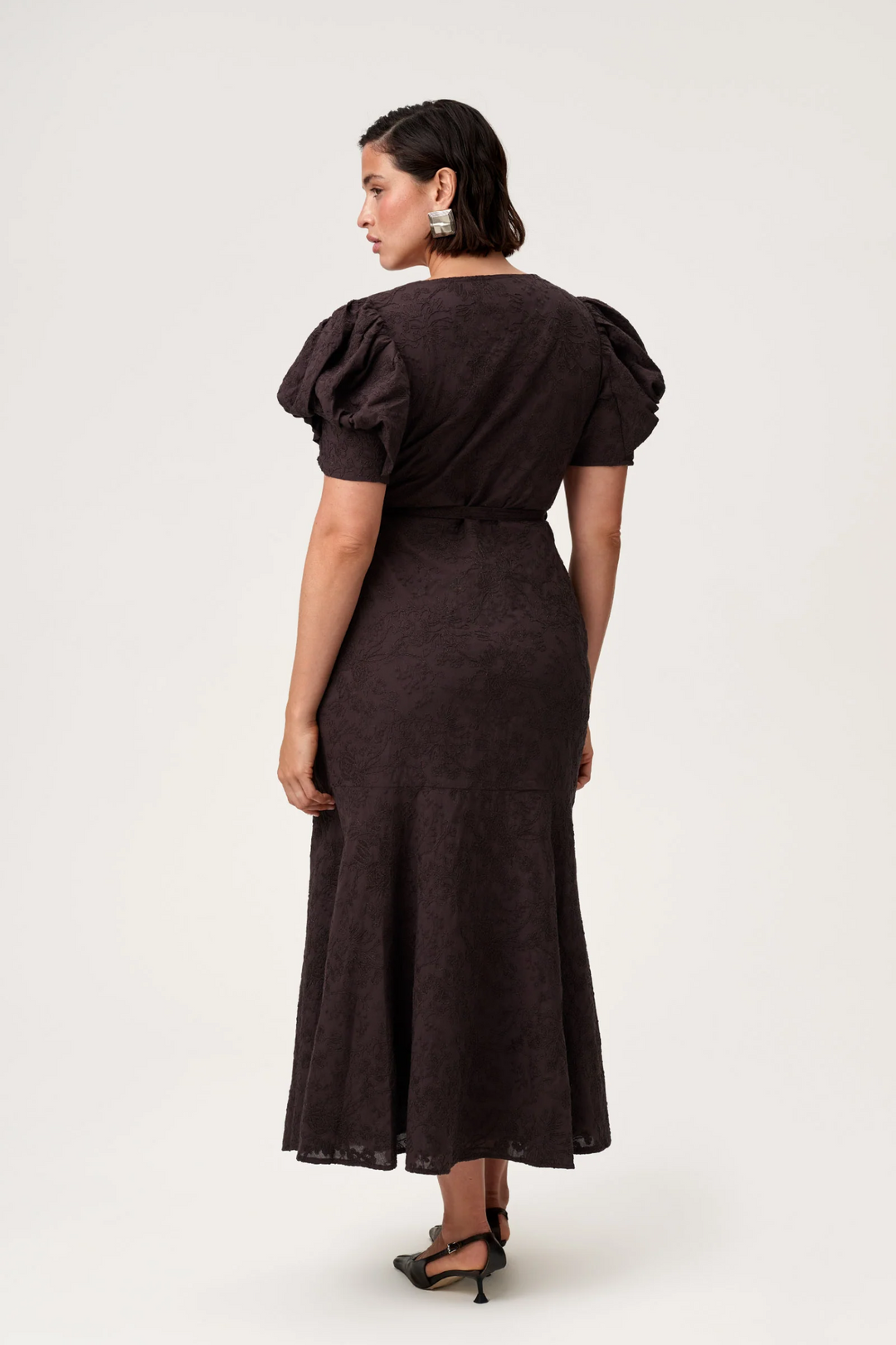 Ferrone Midi Dress- Brown Embroidery