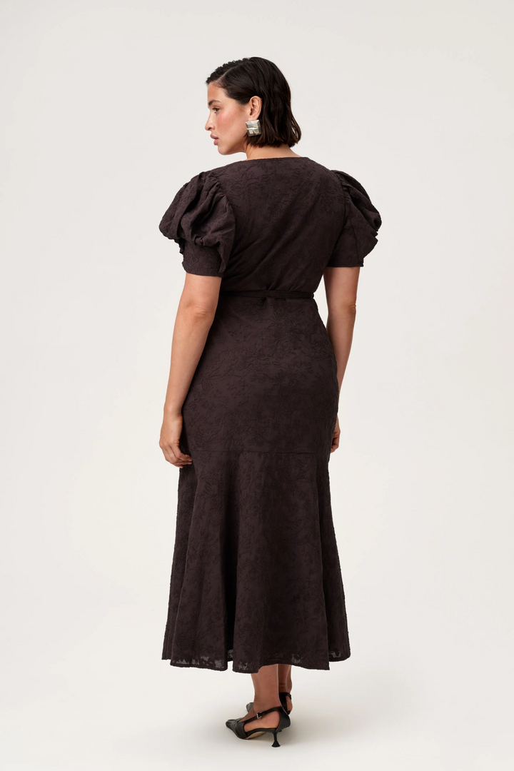 Ferrone Midi Dress- Brown Embroidery