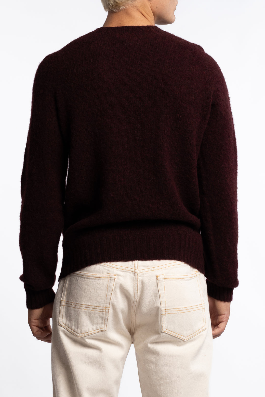 Brushed Shetland Crew Neck Jumper Burgundy
