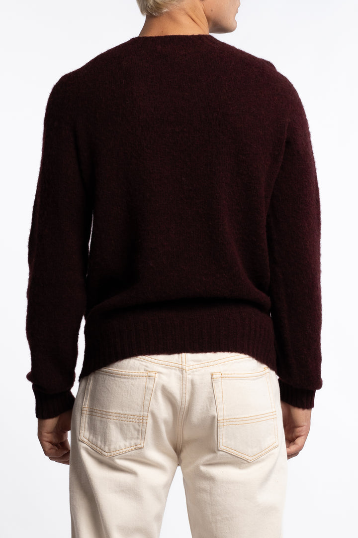 Brushed Shetland Crew Neck Jumper Burgundy