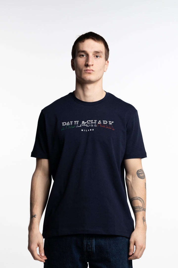 Printed Cotton Jersey T-shirt Navy