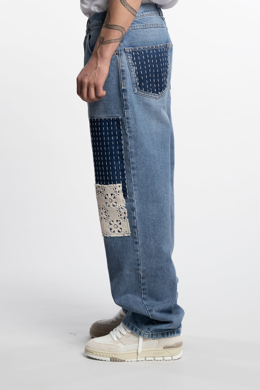 Patchwork Relaxed Jeans Light Blue