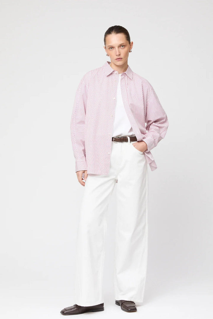 Coastal Shirt- White Red Pinstripe