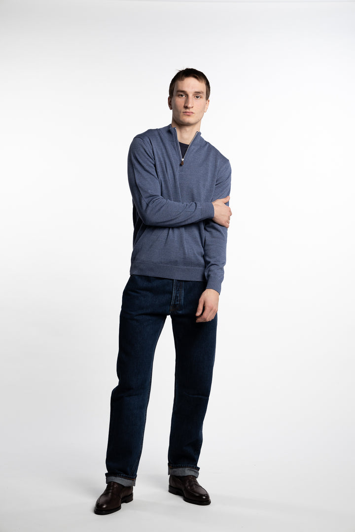 Merino Wool Half Zip Blue