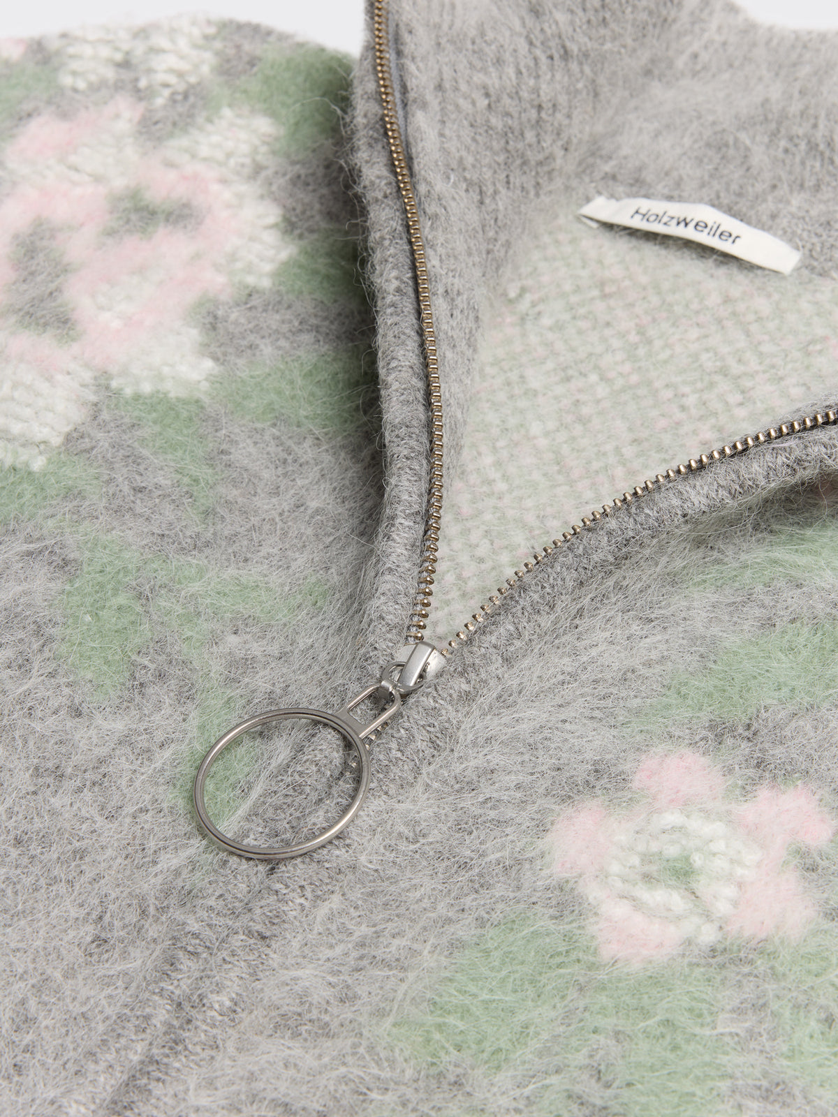 Holzweiler Tine Floral Cardigan Grey Mix - detalj glidelås