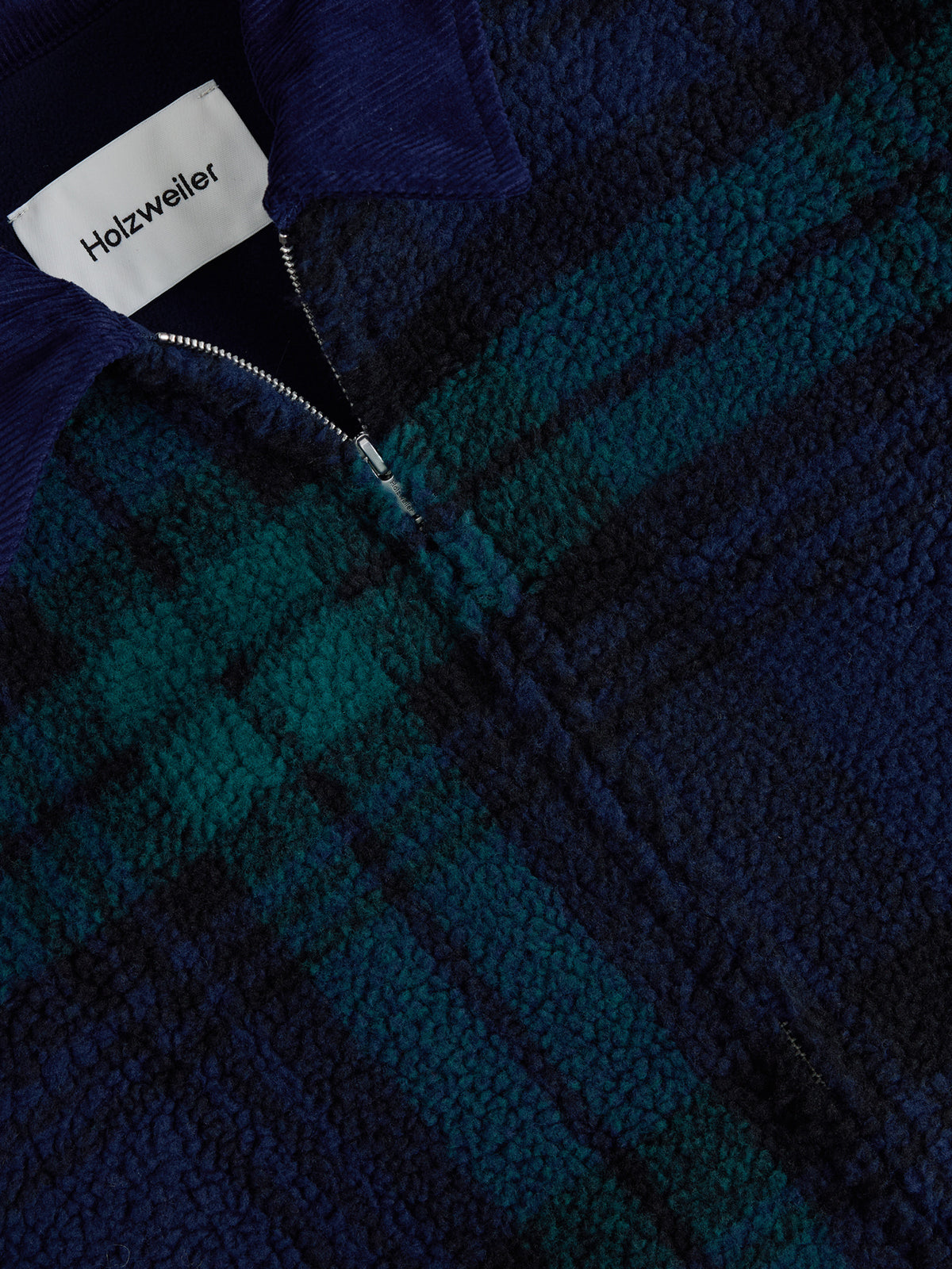 Holzweiler Elix Fleece Overshirt Navy - detalj krage