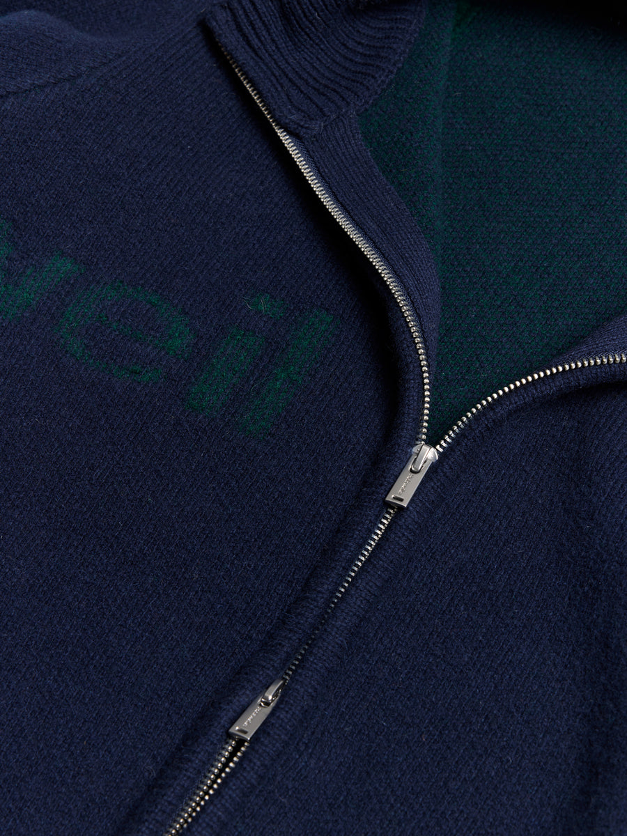 Haza Logo Zip-Up Cardigan Navy Mix