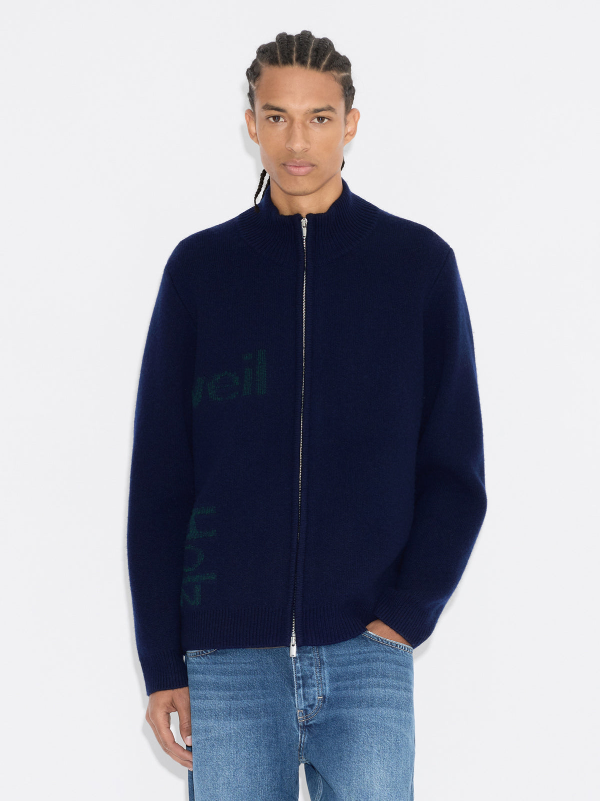 Haza Logo Zip-Up Cardigan Navy Mix
