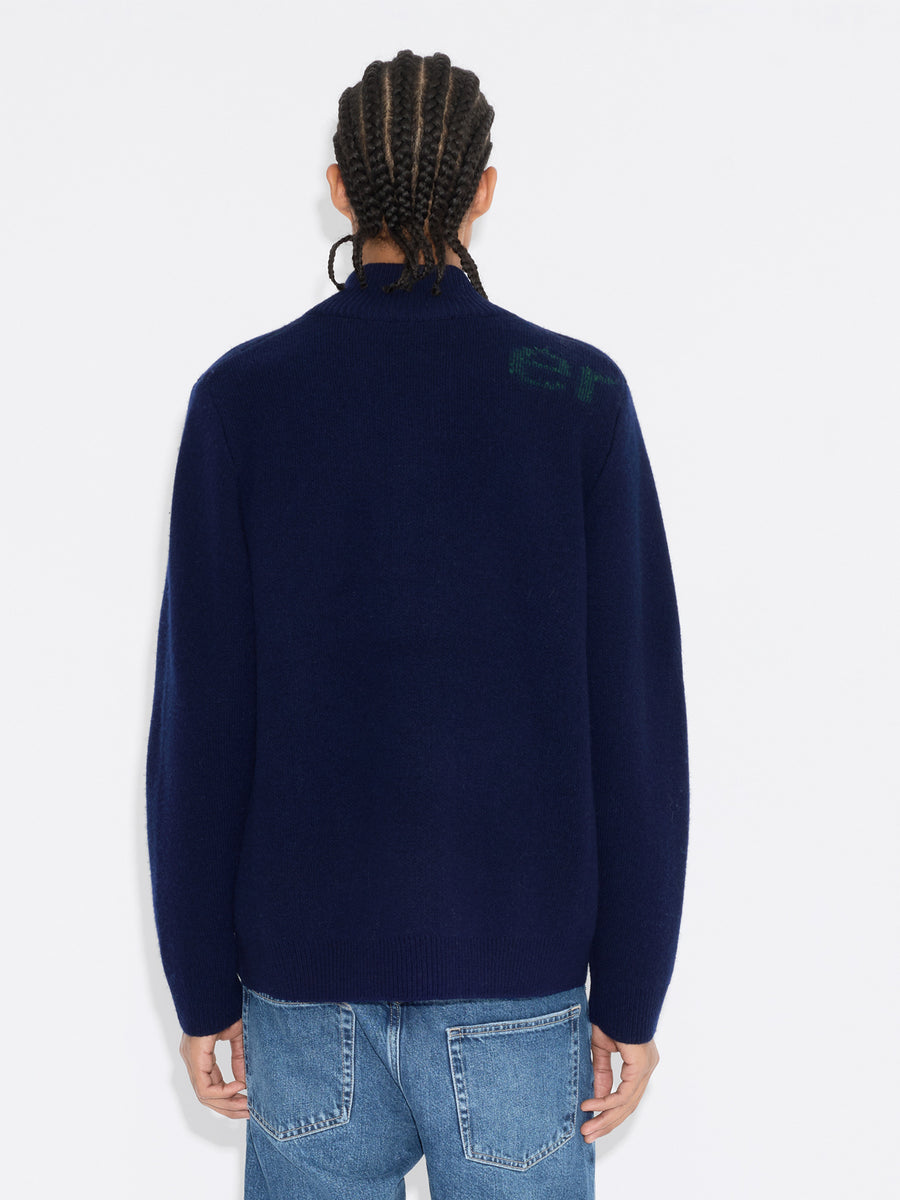 Haza Logo Zip-Up Cardigan Navy Mix
