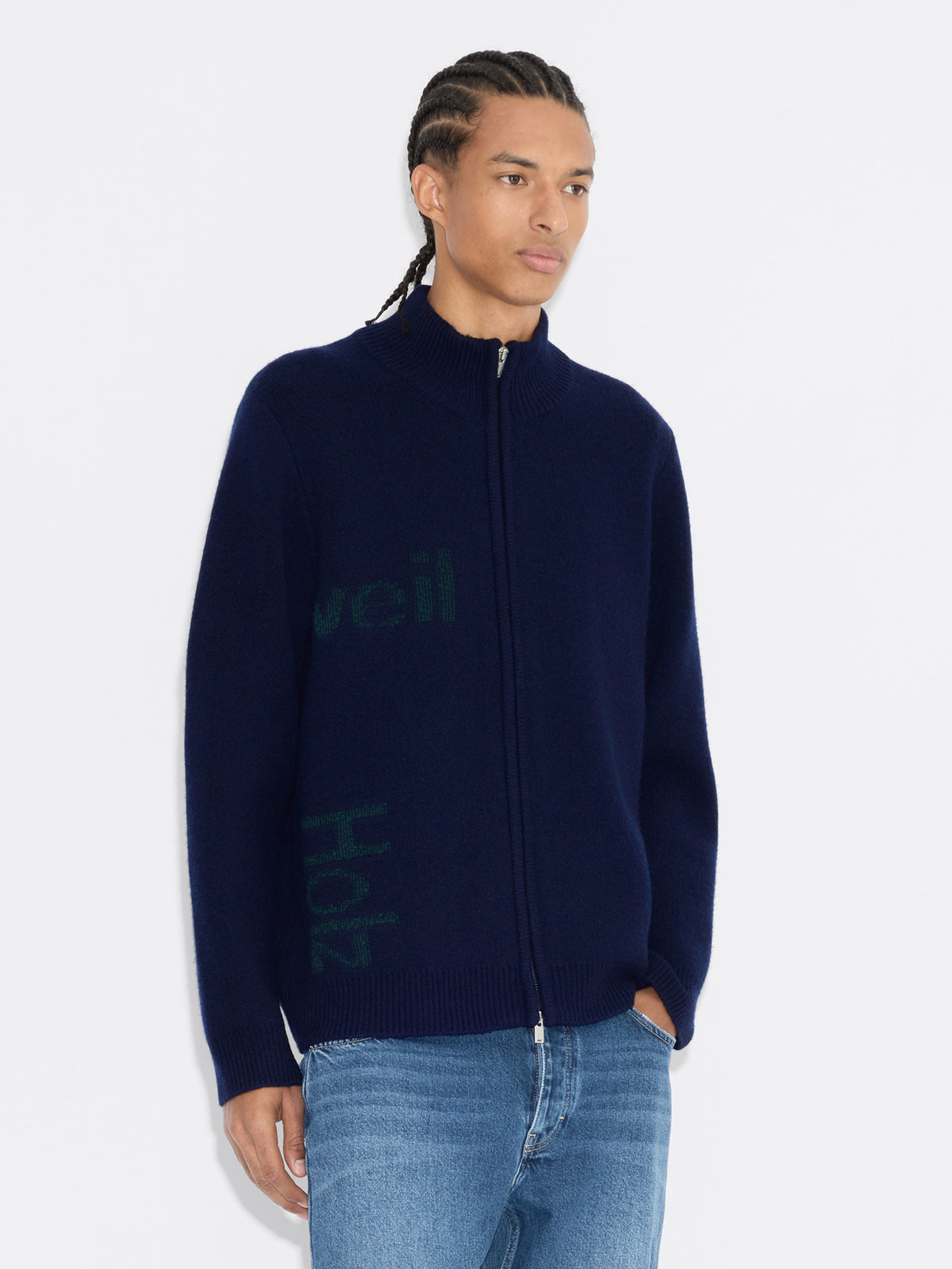 Haza Logo Zip-Up Cardigan Navy Mix