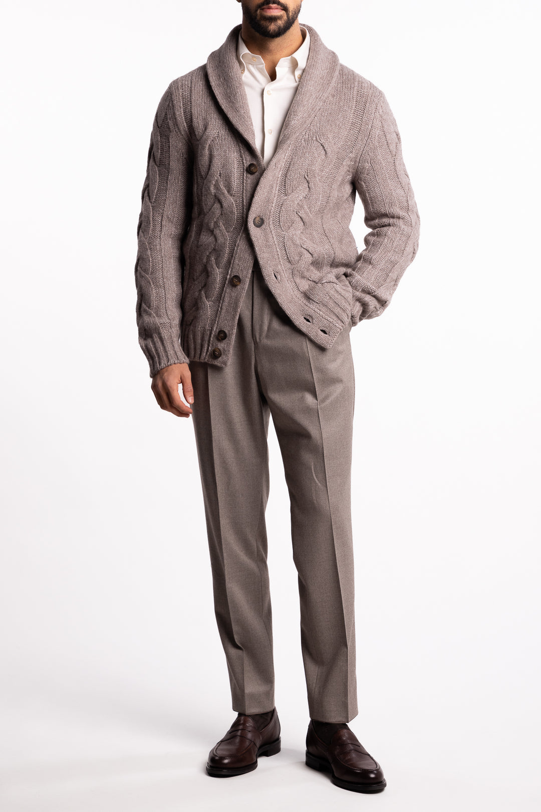 Wool Cable Knit Cardigan Beige