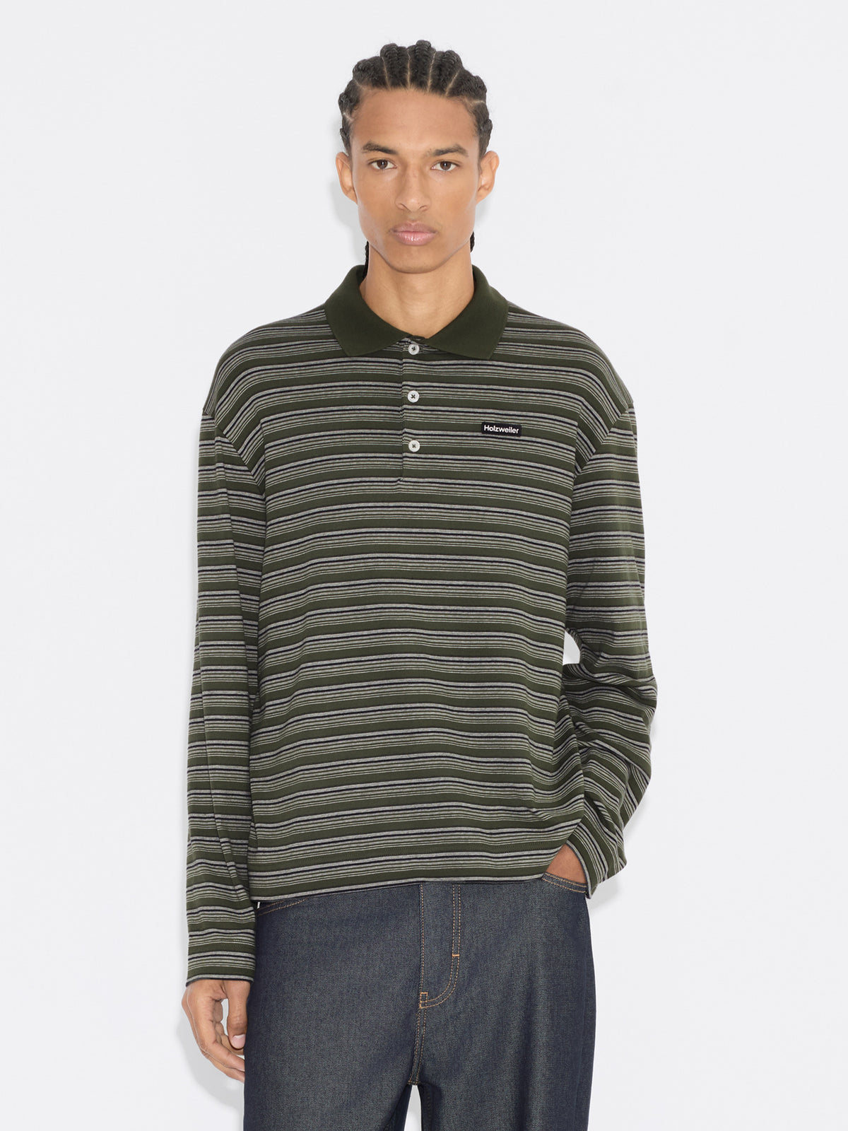 Sonny Long-Sleeve Polo Green Stripe