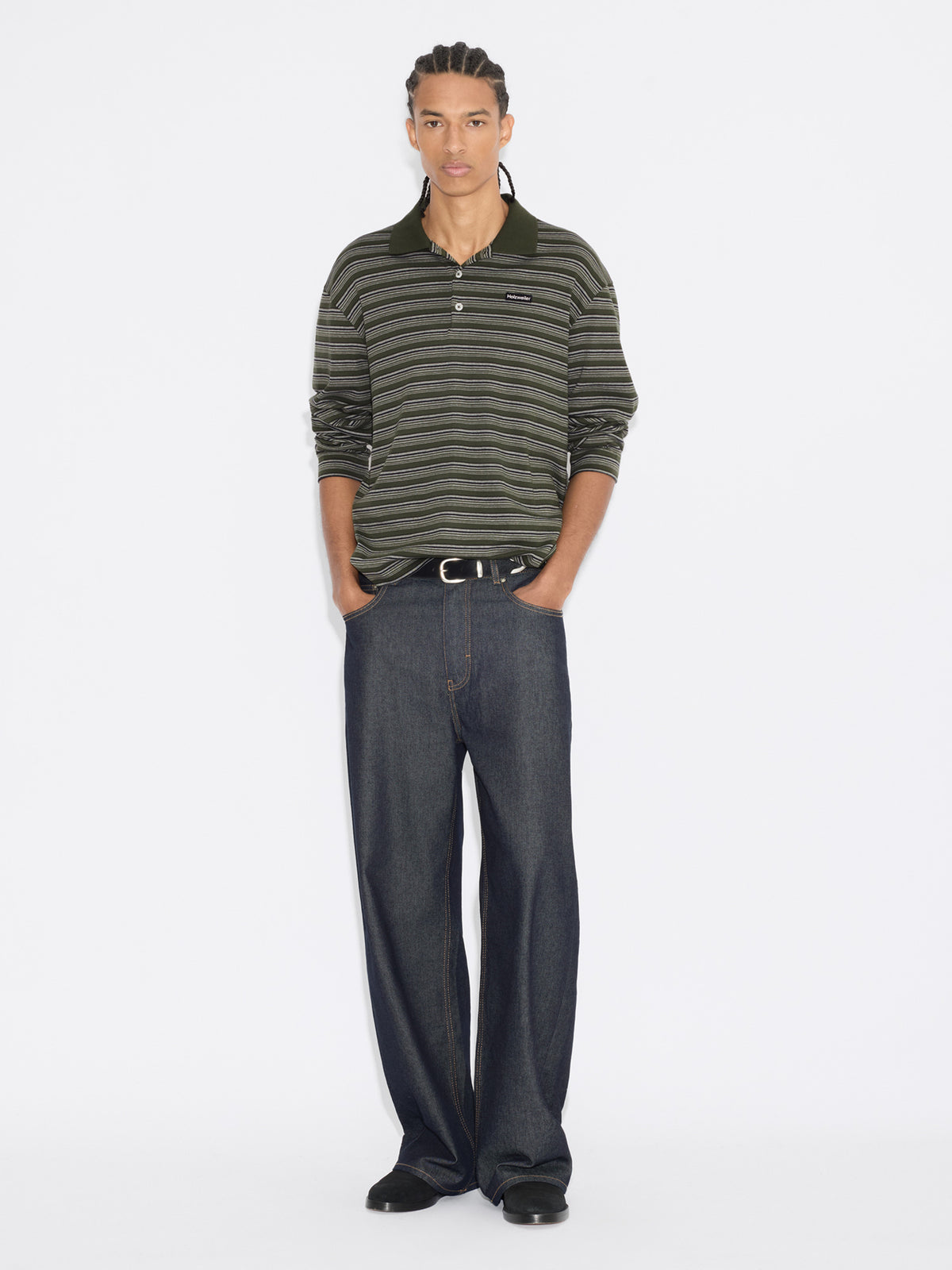 Sonny Long-Sleeve Polo Green Stripe