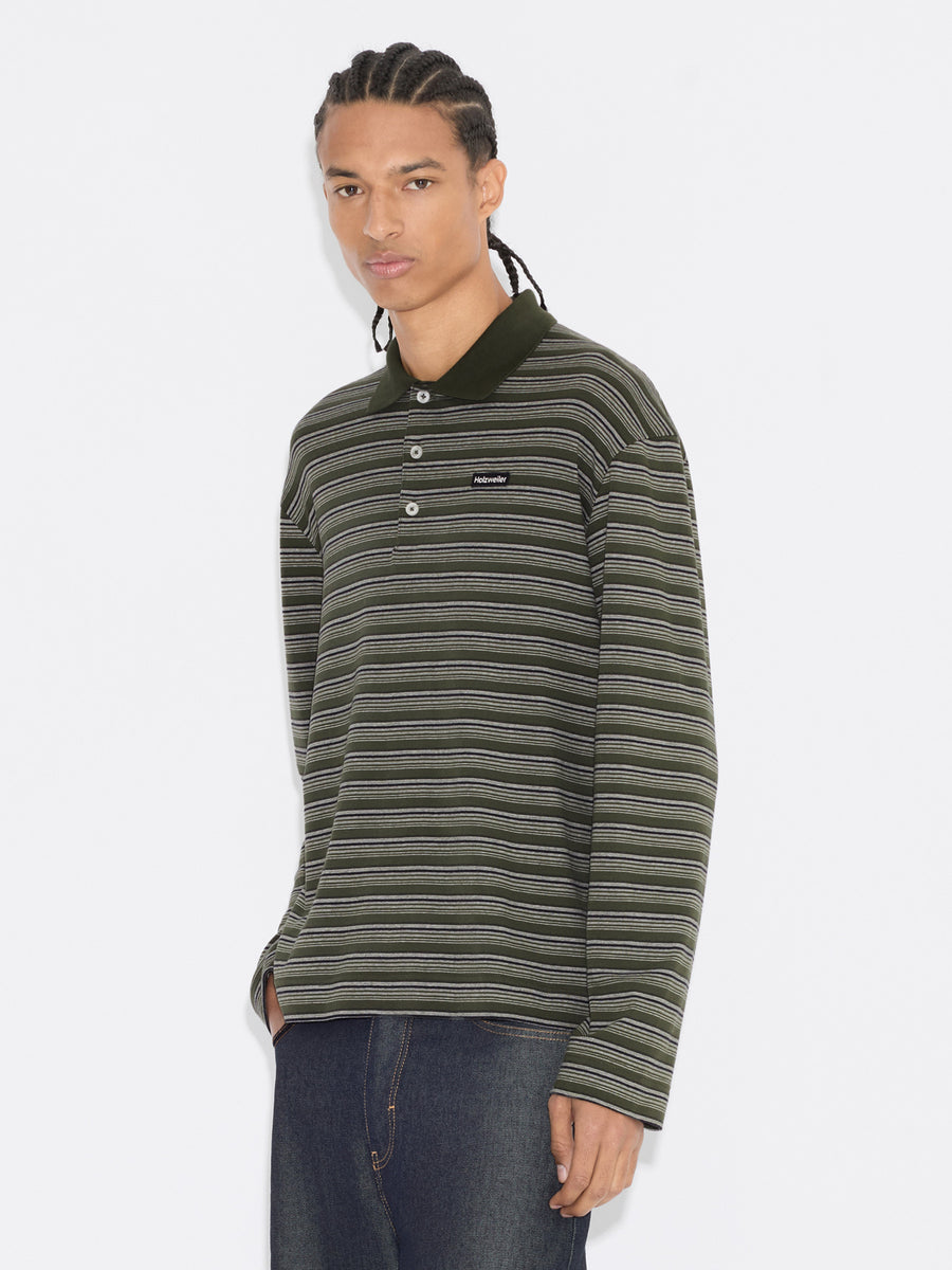 Sonny Long-Sleeve Polo Green Stripe