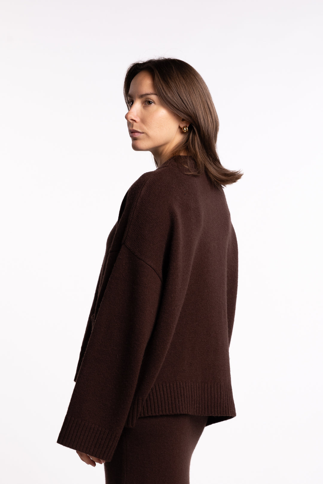 W. Wool Wide Cardigan - Dk. Brown