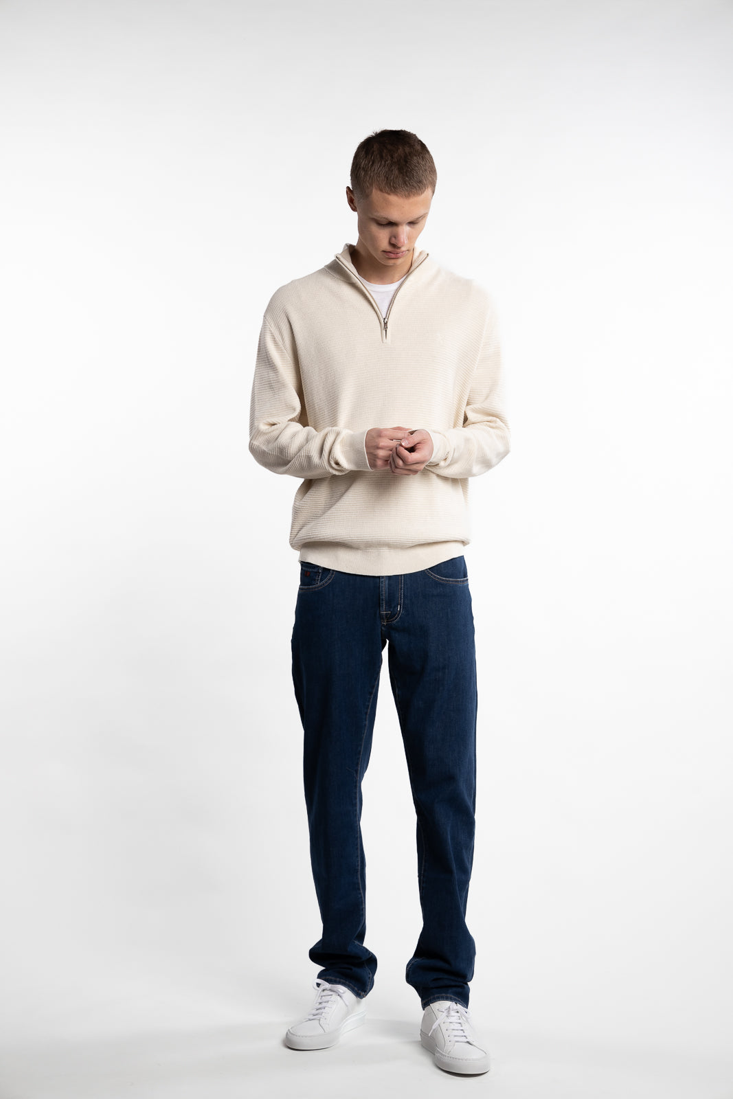 Oscar Half-Zip Knitted Jumper Ecru Melange