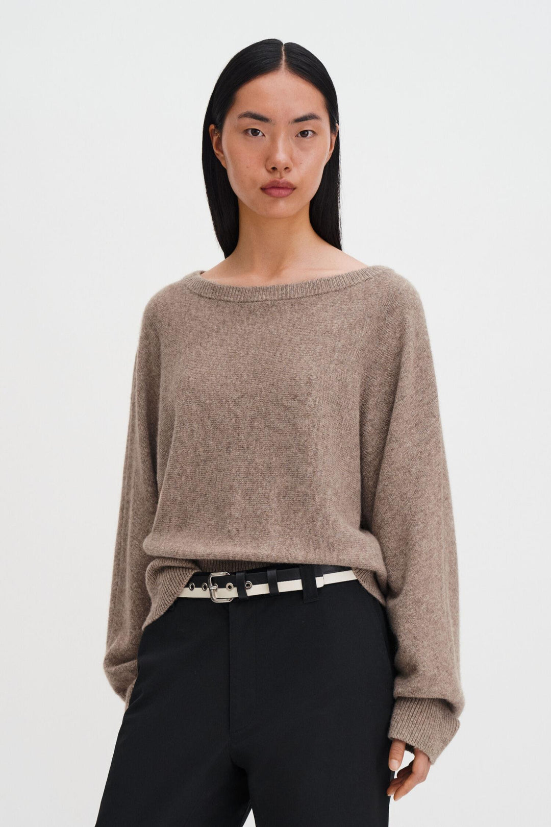 Wool Yak Boatneck Sweater- Taupe Beige