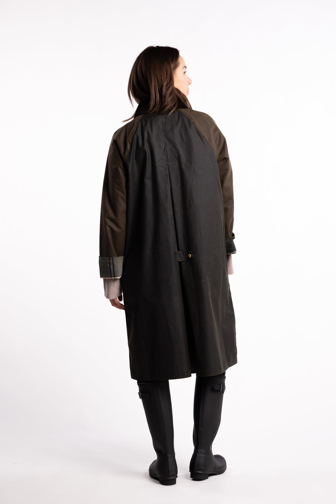 Long Evette Wax Jacket- Olive