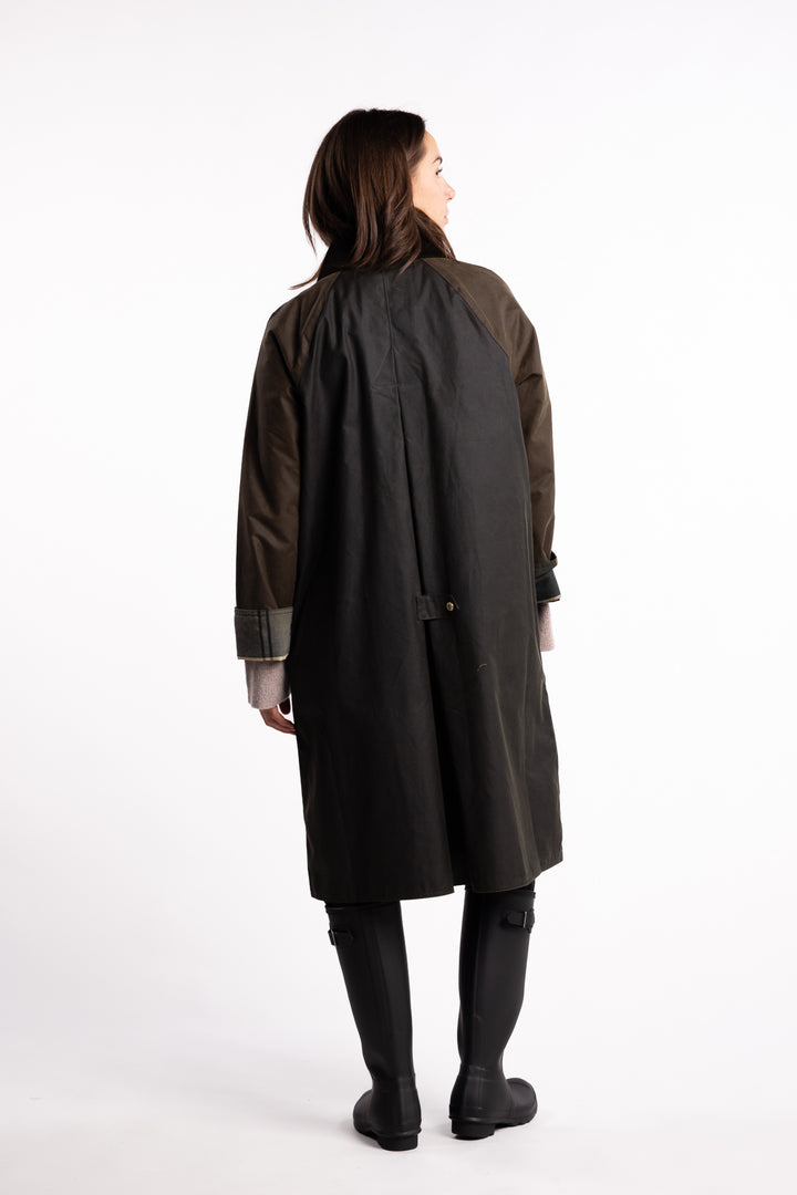 Long Evette Wax Jacket- Olive