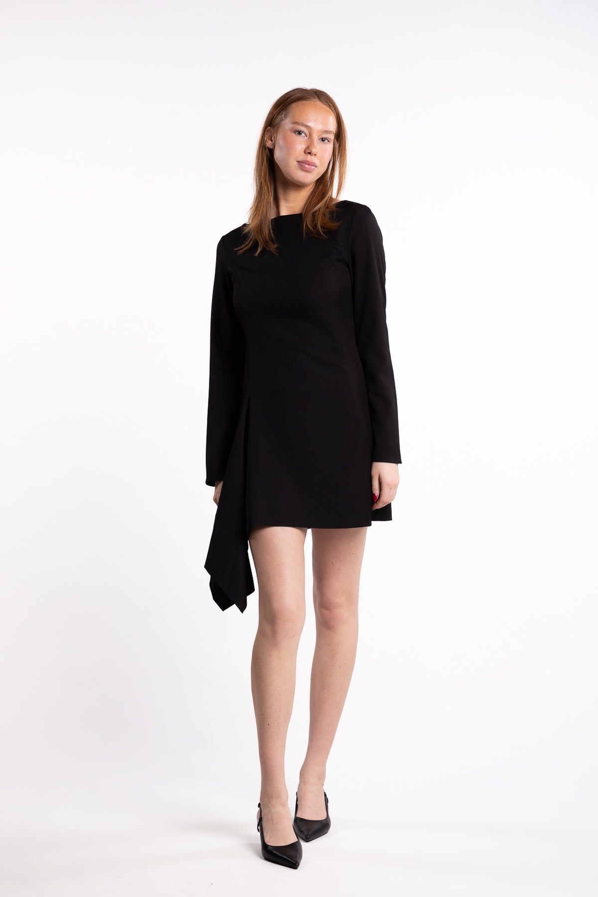 Beau Pleat Short Dress - Black