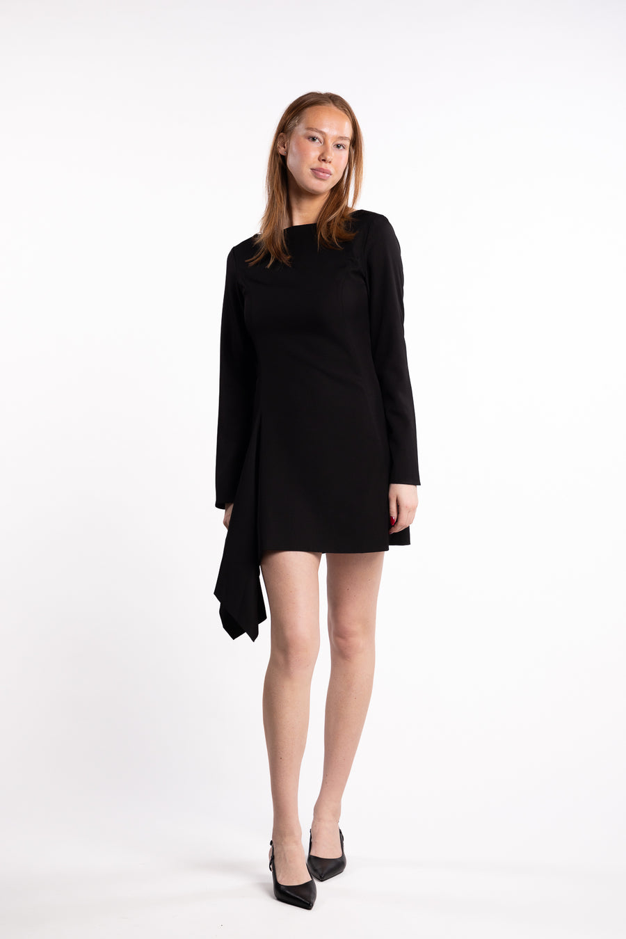 Beau Pleat Short Dress - Black
