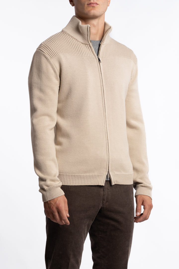 Full-zip Wool Cardigan Beige
