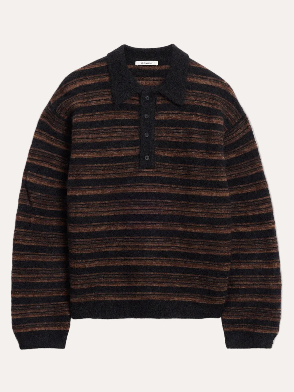 Ollie Wool Polo Sweater Brown Stripe - Holzweiler