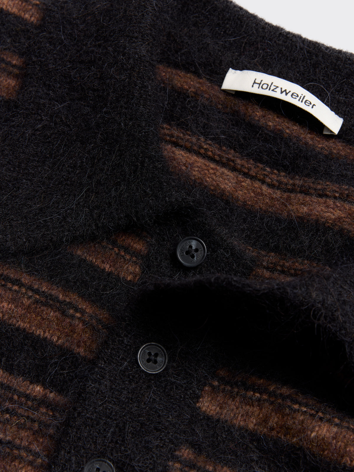 Ollie Wool Polo Sweater Brown Stripe detalj - Holzweiler