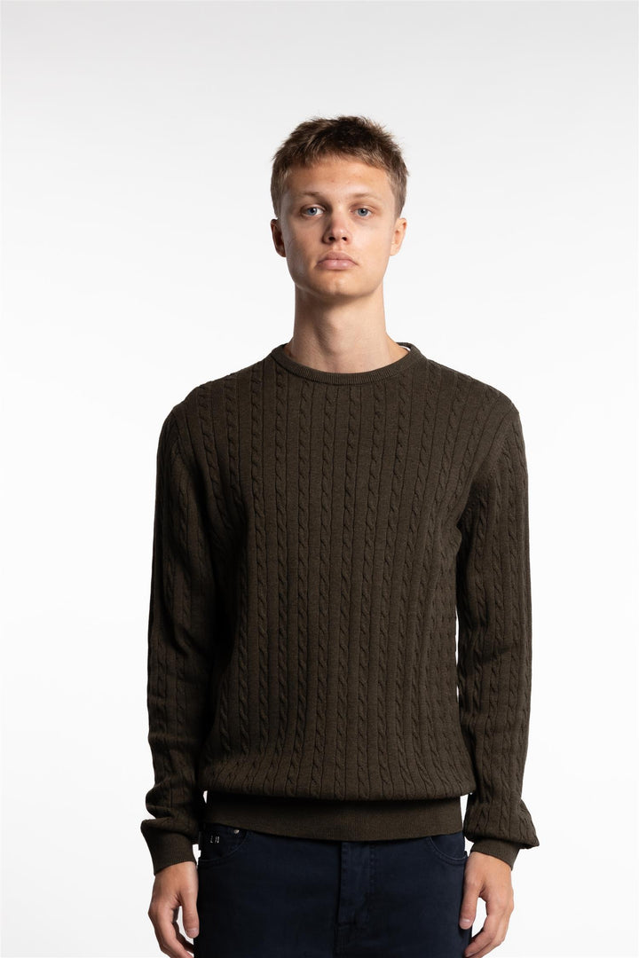 O-neck Cable Knit Army Mel