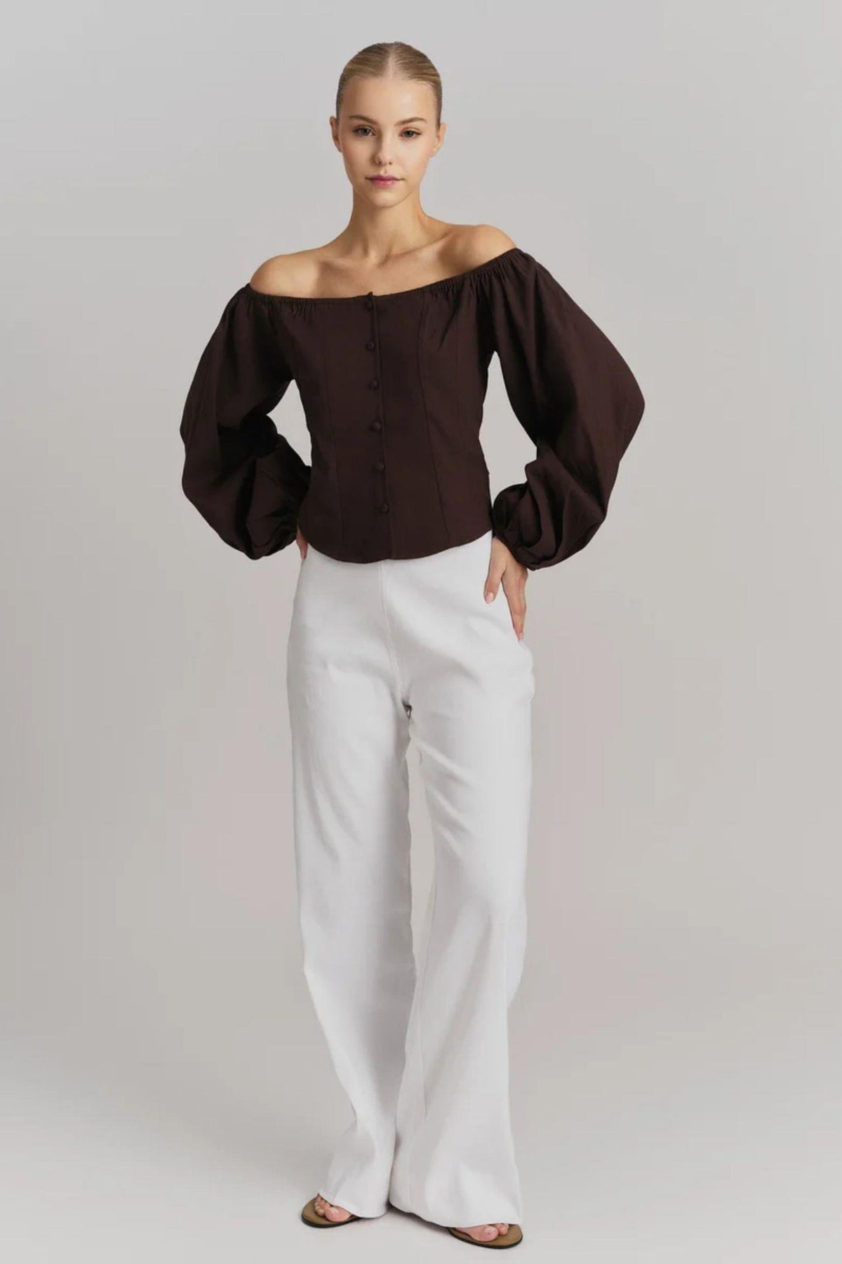 Luiza Stretch Linen Shirt- Dark brown