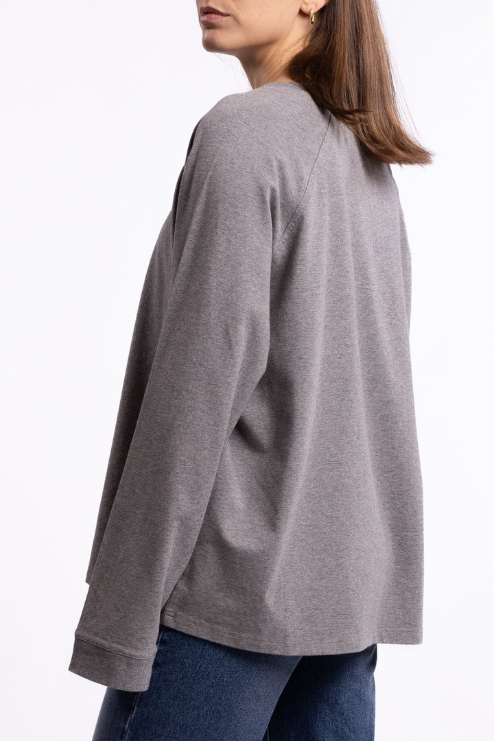 Thelma LS Cotton Tee- Grey Malange