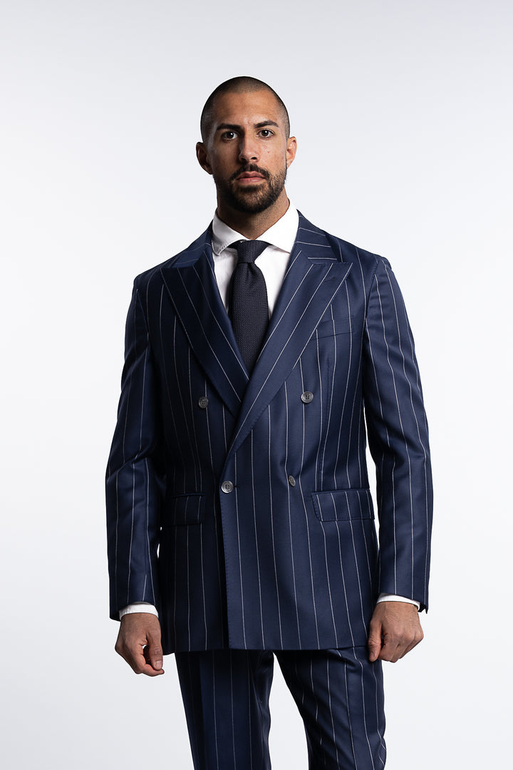 Falconer Regular Fit Double Breasted Twill Blazer Dark Blue
