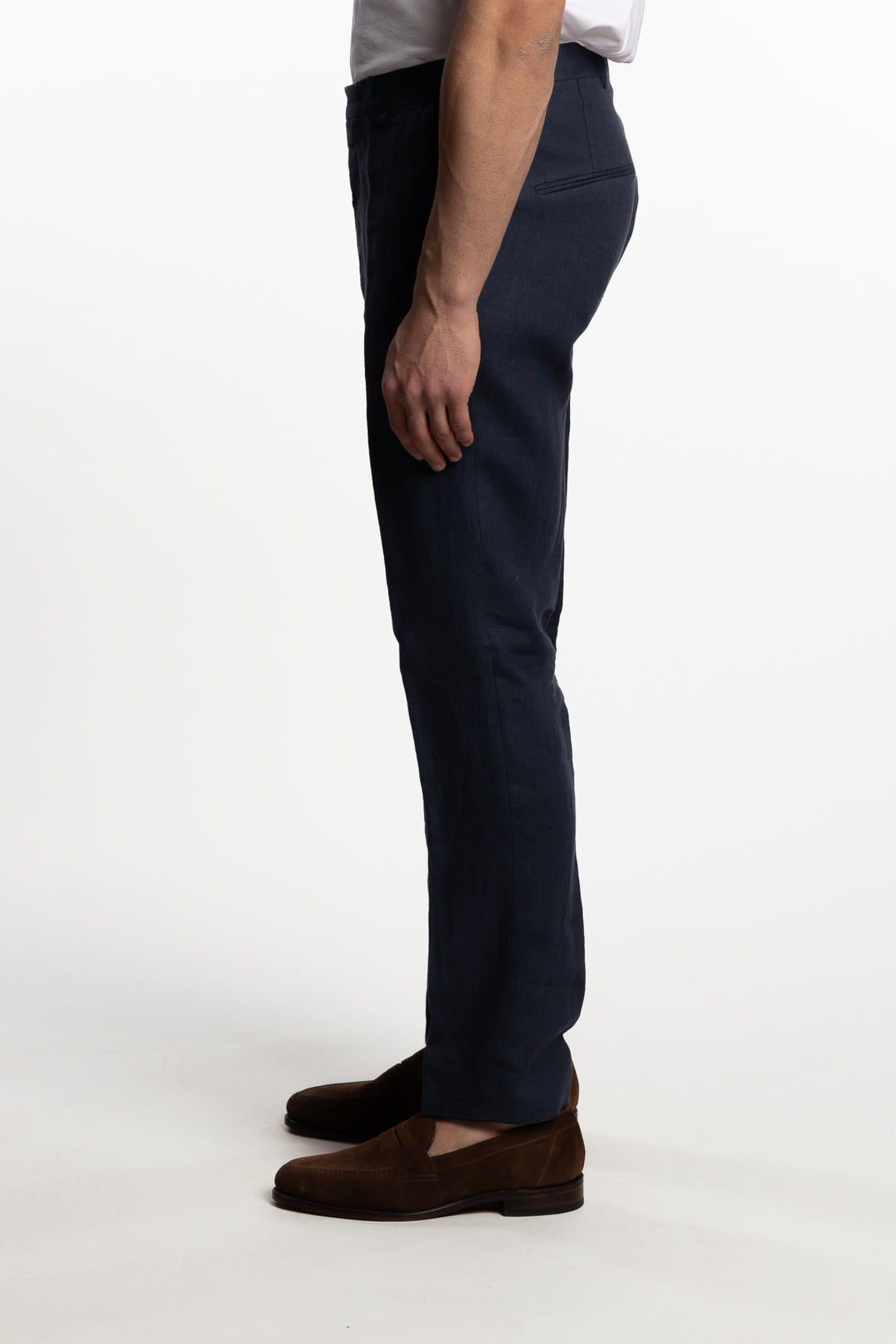 Denz Slim Fit Linen Trousers Navy