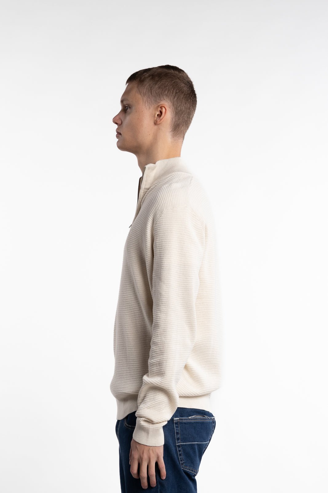 Oscar Half-Zip Knitted Jumper Ecru Melange