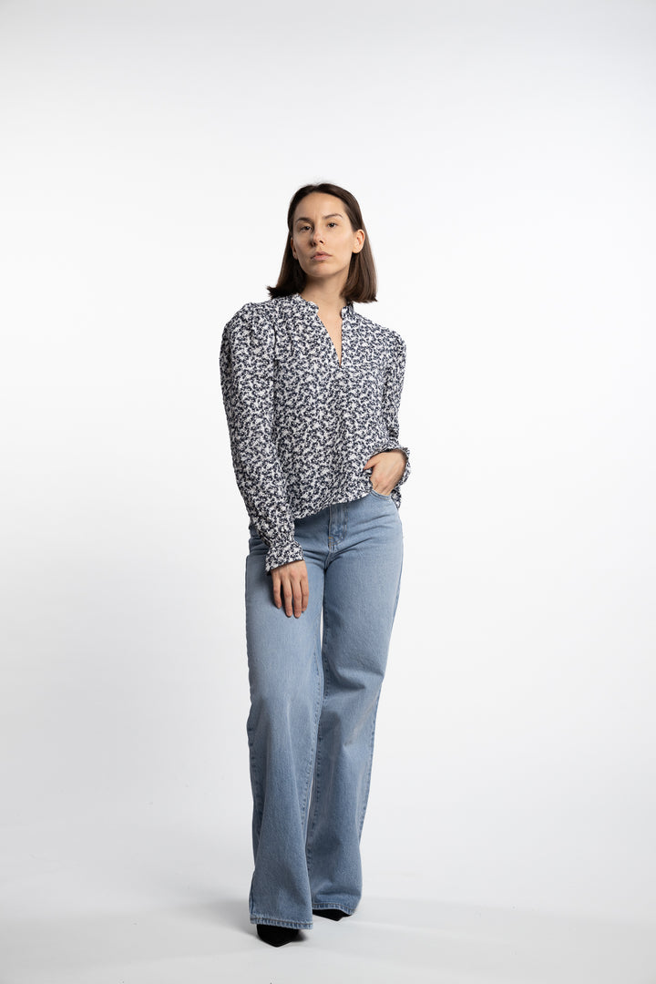 Jenny Blouse- Navy Rosehip Print