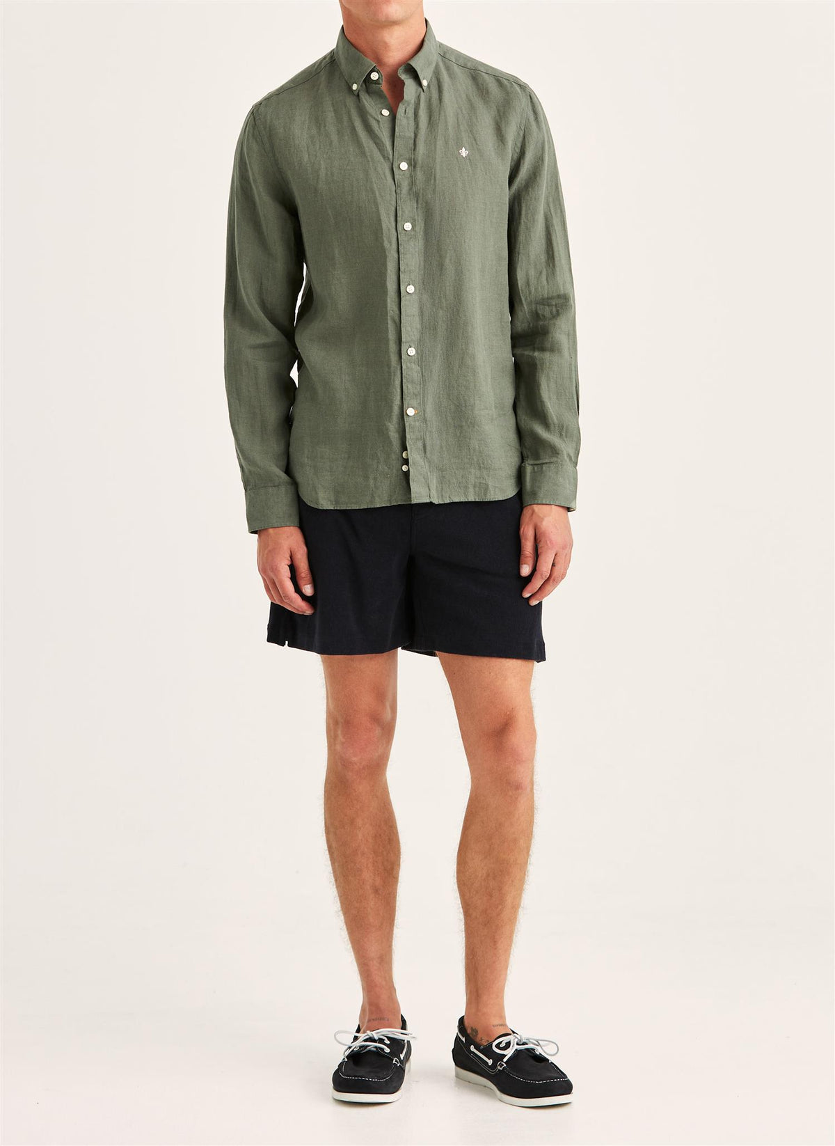 Douglas Classic Fit Linen Shirt Olive