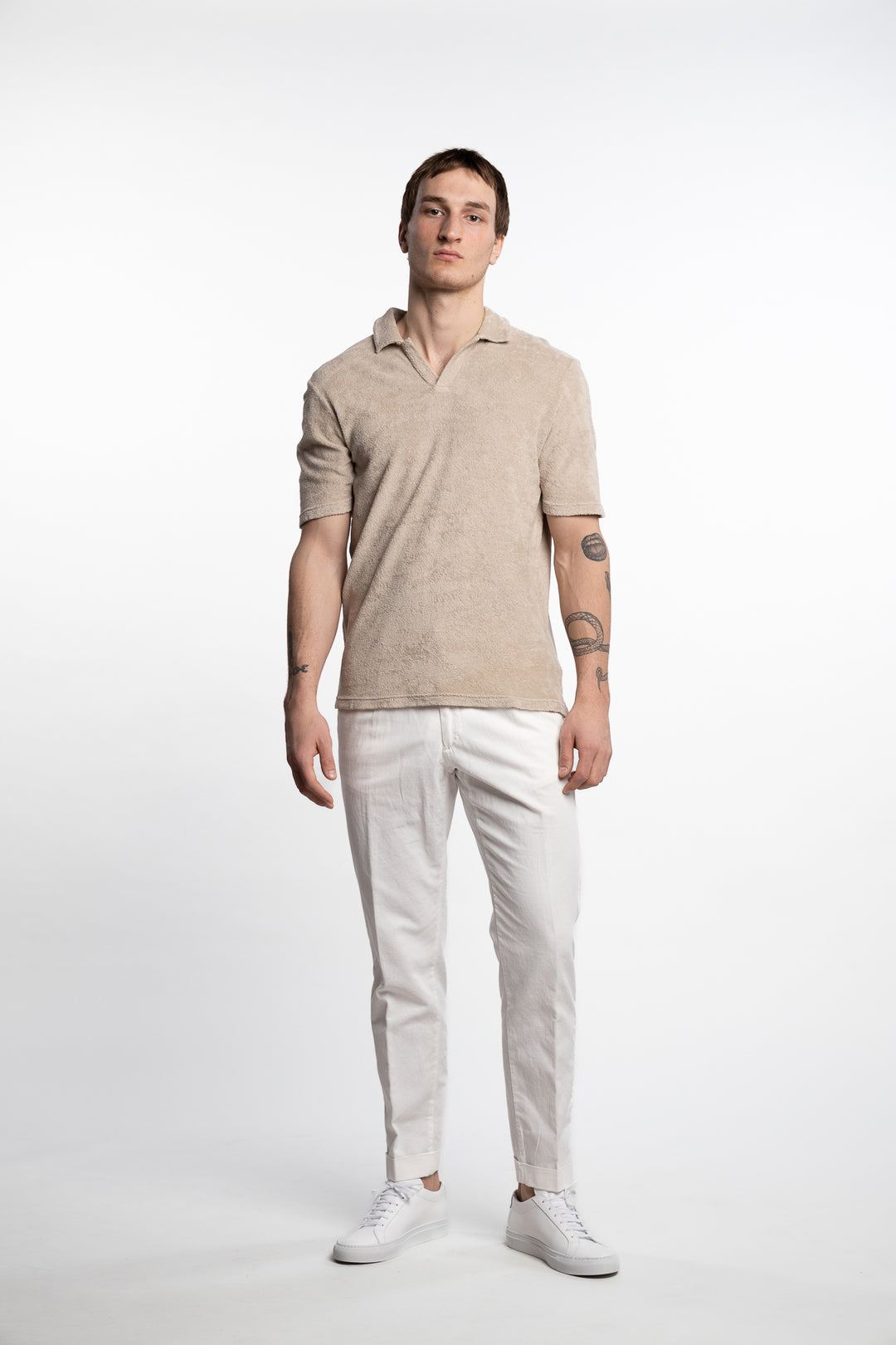 Terrycloth Polo T-Shirt Short Sleeve Beige