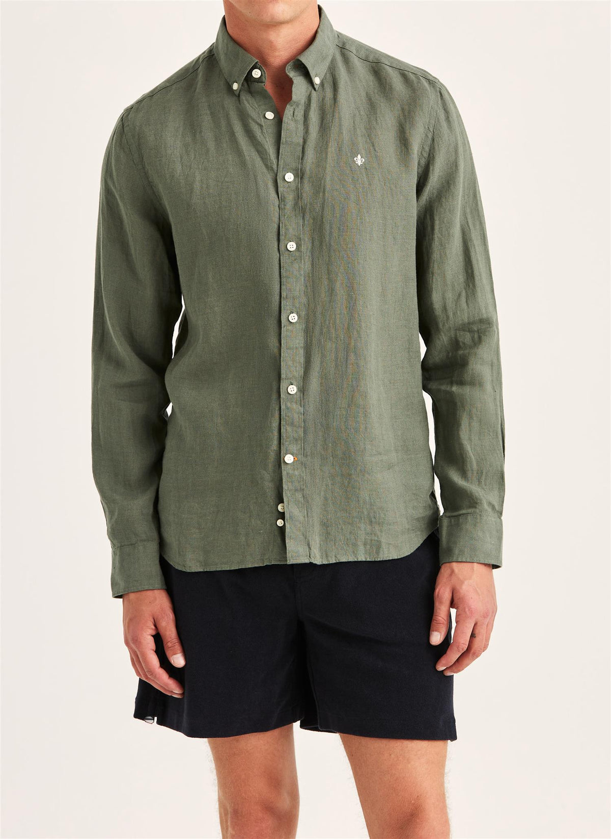 Douglas Classic Fit Linen Shirt Olive
