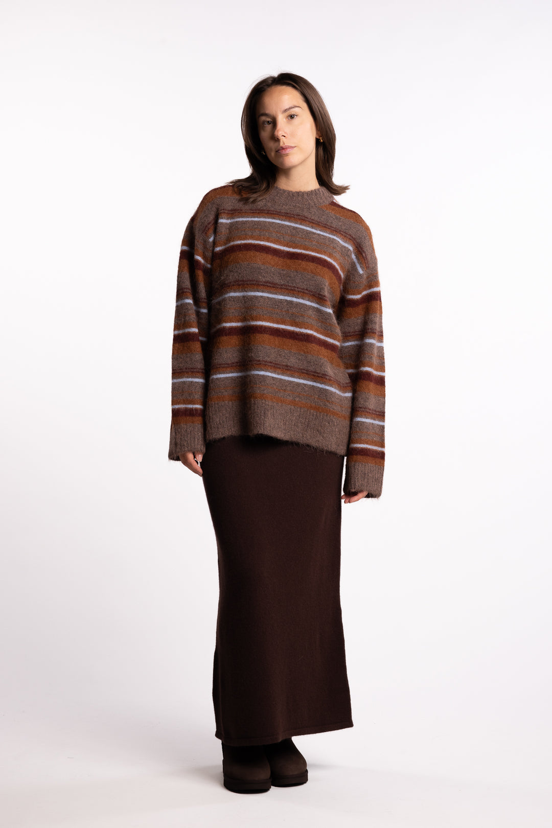 Fluffy Stripe Crew - Brown Stripe