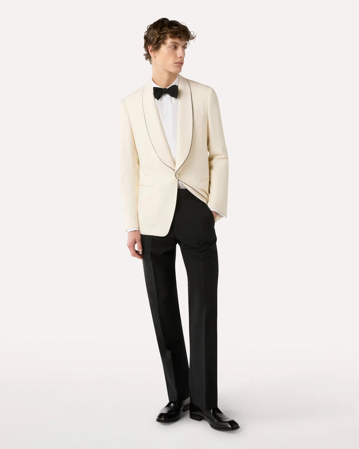 Single-Breasted Jacket in Cream Stretch Wool