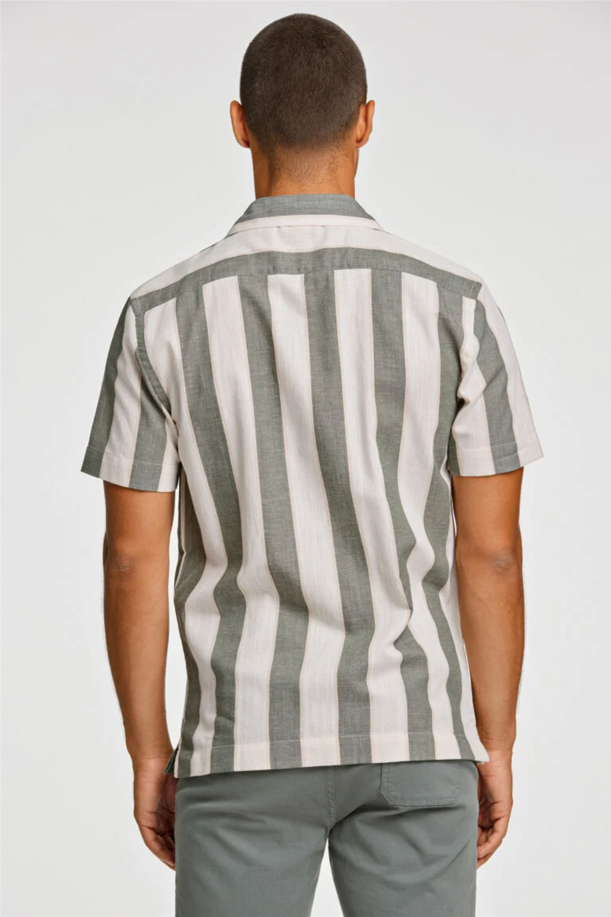 Striped Linen/Cotton Shirt S/S Army