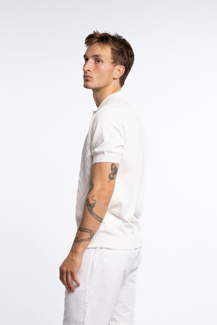 Mirza Cableknit Polo T-Shirt White