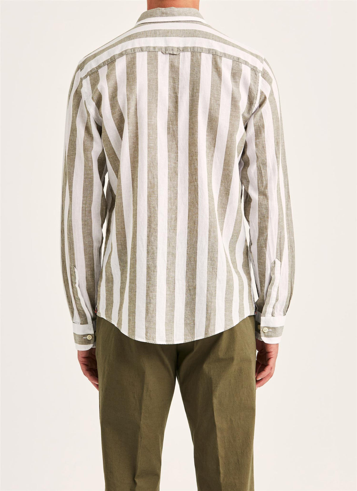 Douglas Classic Fit Linen Shirt Mix Stripe Olive