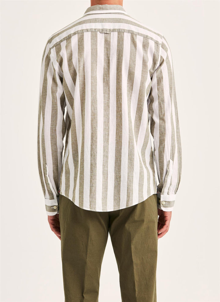Douglas Classic Fit Linen Shirt Mix Stripe Olive