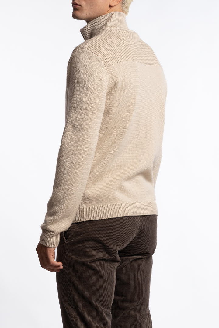 Full-zip Wool Cardigan Beige